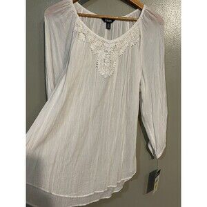 Womens Embroidered White Cotton Blend Lightweight Blouse By Chaps Vacation L NWT